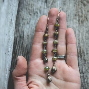 The Noisy Plume - Grossular Garnet & Bronze Cast Seed Pod Dangle Earrings
